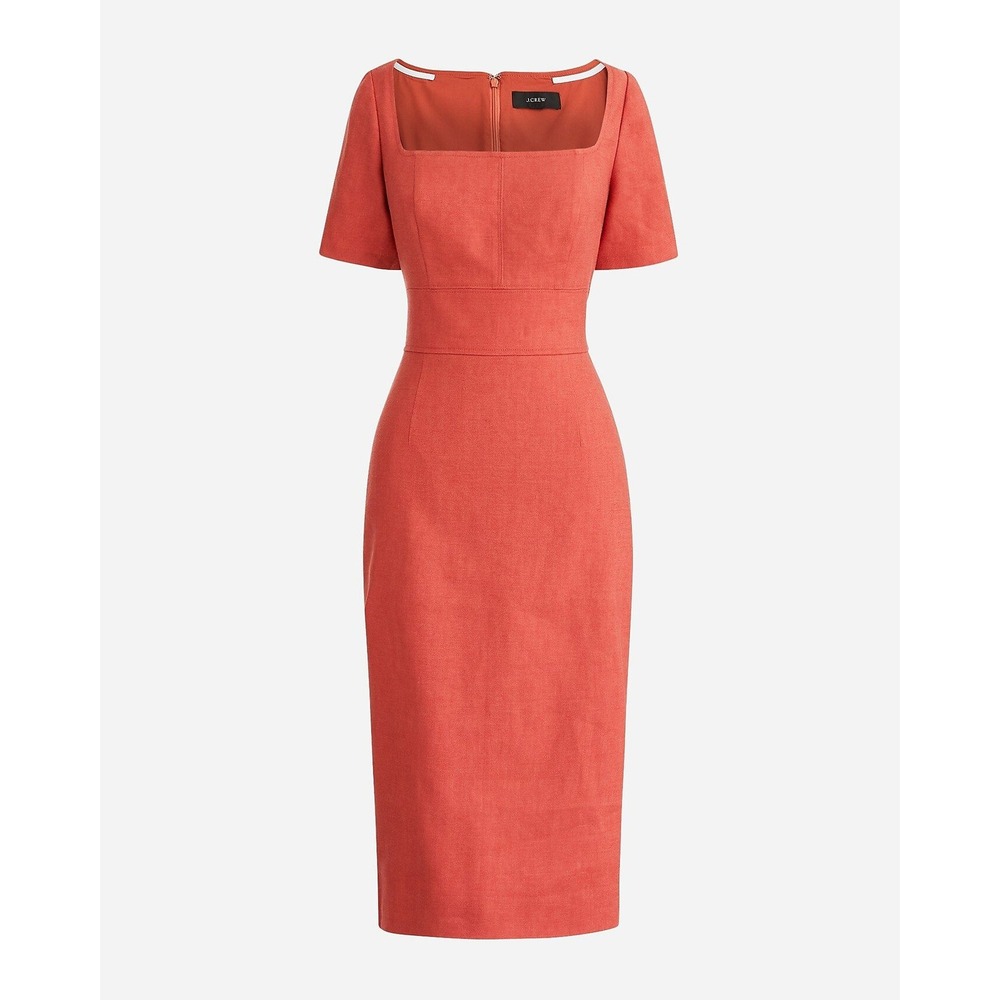 J. Crew Women's Stretch Linen Blend Squareneck Sheath Dress in Faded Spice Sz 22